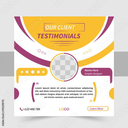 Client testimonials or customer feedback social media post web banner template, Customer service client feedback review social media post. Client or customer review testimonial social media post