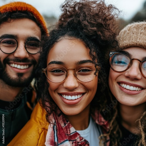 A close-up of diverse friends enjoying each other’s company highlights their unity and shared happiness, showcasing the beauty of multicultural friendships and mutual respect. photo