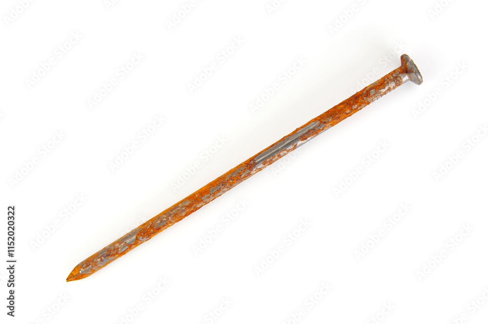 Rusty nail close up on a white background Rusty nail close up on a white background