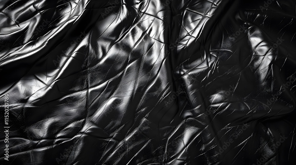 Obraz premium Glossy Black Fabric Texture with Creases and Reflections