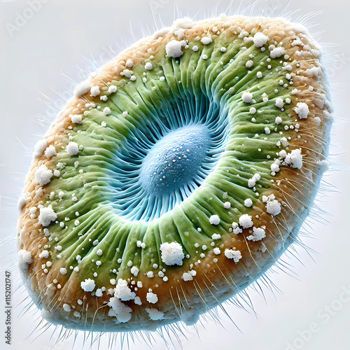 a closeup or macro image of paramecium caudatum on white background