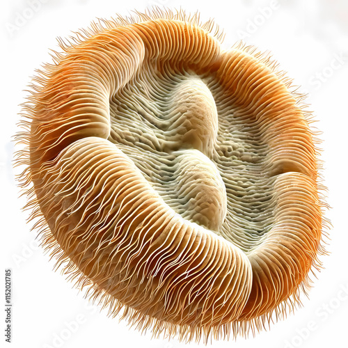 a closeup or macro image of paramecium caudatum on white background