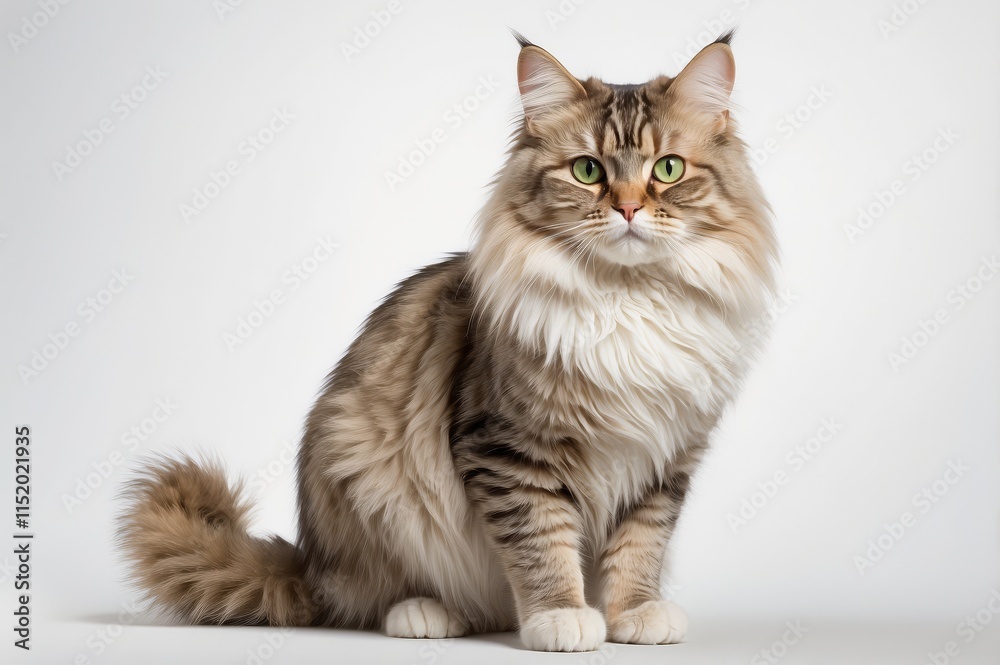 Fluffy longhair cat sitting on white background. Fluffy longhair cat sitting on white background.