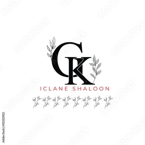 Minimalist GK Monogram with Botanical Illustration.Elegan Initial KG Logo with Floral Element.  Wedding logos, hand drawn elegant, delicate and minimalist,black and white vintage logo for beauty shop.