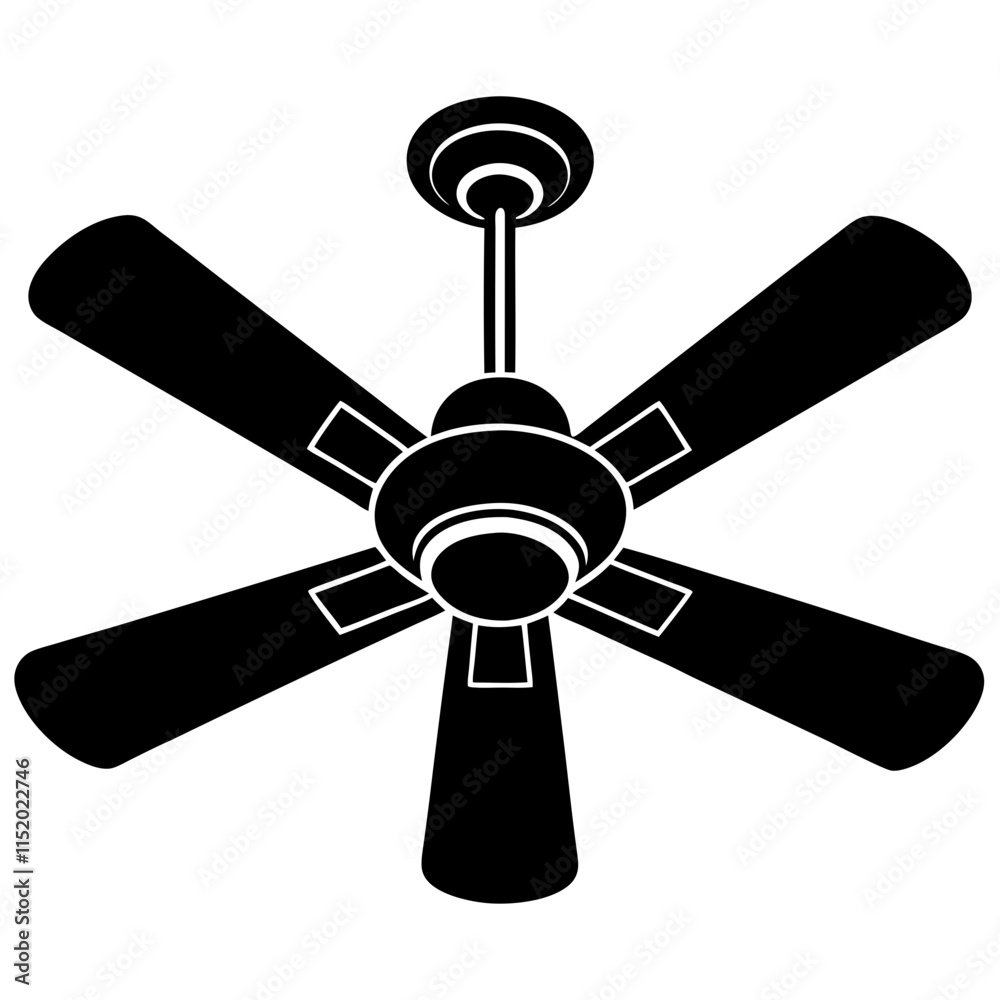 Ceiling fan silhouette vector illustration on white background Ceiling fan silhouette vector illustration on white background