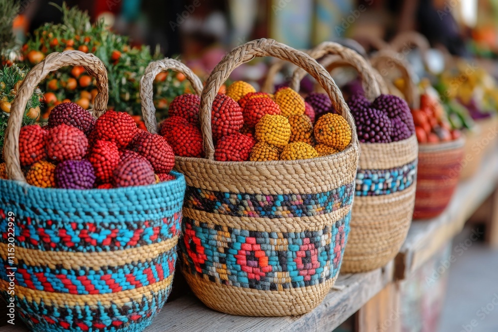 Fototapeta premium Fresh fruits in colorful decorative bowls
