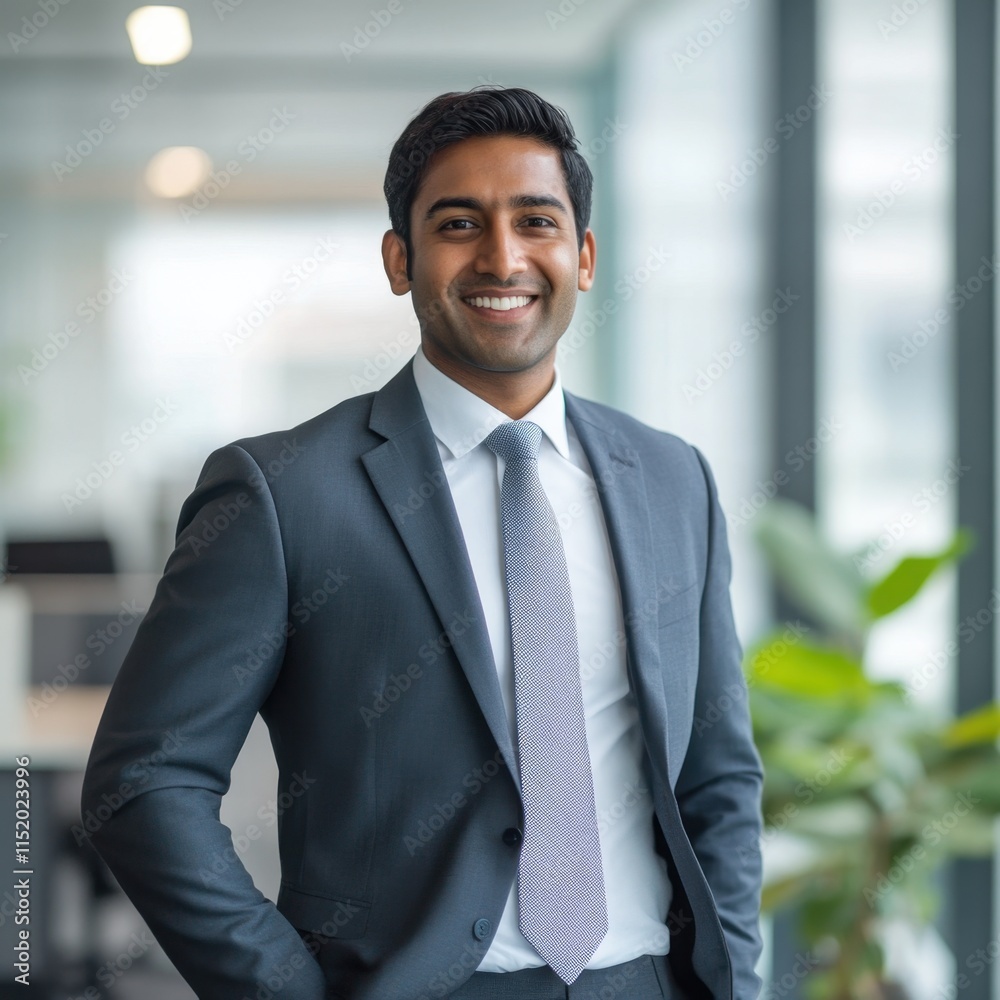 A confident, smiling Indian businessman, captured in a close-up shot. A confident, smiling Indian businessman, captured in a close-up shot.