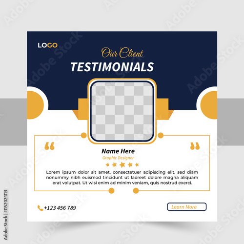 Client testimonials or customer feedback social media post web banner template, Customer service client feedback review social media post. Client or customer review testimonial social media post