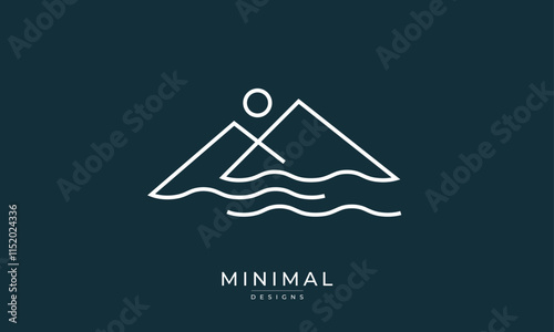 A line art icon logo of a mountain and water	