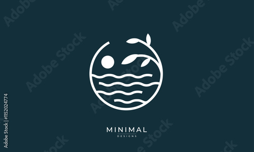 Minimal Wave logo with sun and leaf/tree