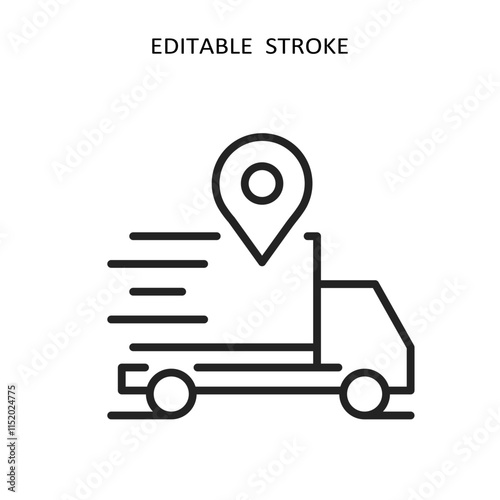 Commercial fleet icons with trucks, fleet management, line design. Vector illustration