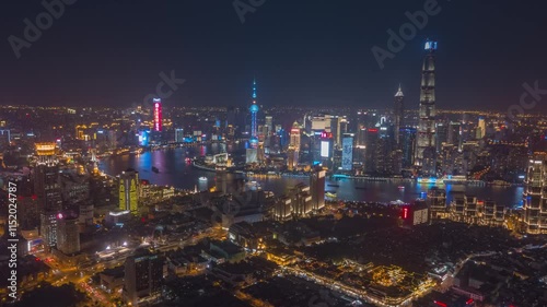 BEIJING, CHINA - OCTOBER 7, 2024: Stunning timelapse of Beijings skyline showcasing modern architecture and vibrant city lights at night