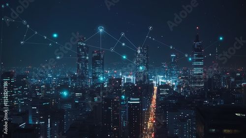 Wallpaper Mural Smart digital city with connection cyber security network reciprocity over the cityscape . future smart wireless digital city and social media networking systems that connects people within the city Torontodigital.ca