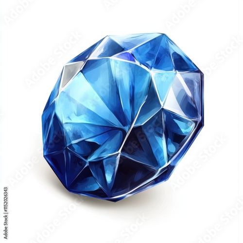 A dazzling blue crystal gemstone isolated on a transparent background, highlighting its intricate facets and deep, rich color. photo