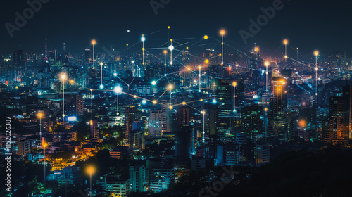 Wallpaper Mural Smart digital city with connection cyber security network reciprocity over the cityscape . future smart wireless digital city and social media networking systems that connects people within the city Torontodigital.ca