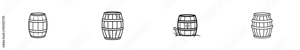 Obraz premium Hand-drawn sketch of a wood barrel in a modern engraving style.
