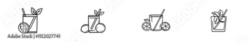 A hand-drawn, engraved-style modern illustration of water with lemon.