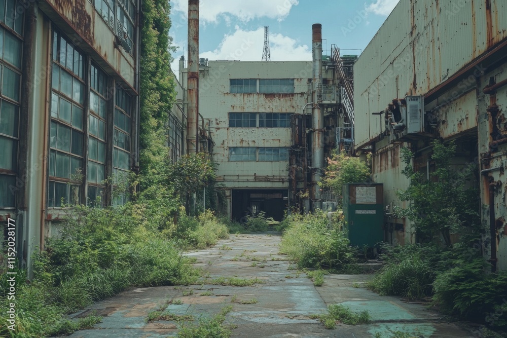 Abandoned industrial site overgrown with vegetation Abandoned industrial site overgrown with vegetation