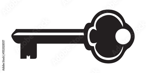 A simple, elegant silhouette of an ornate key, perfect for representing security, unlocking, or vintage themes.