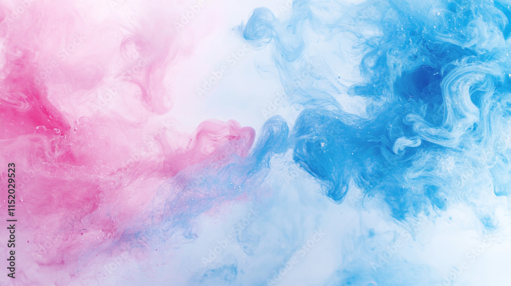 Abstract background with blue and pink waves of liquid smoke on a white isolated background Abstract background with blue and pink waves of liquid smoke on a white isolated background
