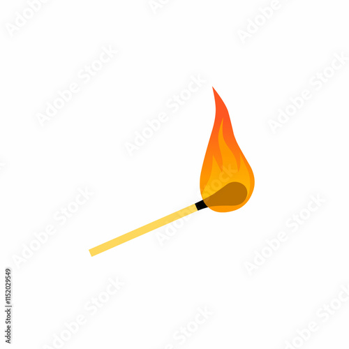 Graphic vector illustration of a burning matchstick, isolated on a white background. Conveys ideas about ignition, burning, energy and initial potential such as a start-up company or creative concept.