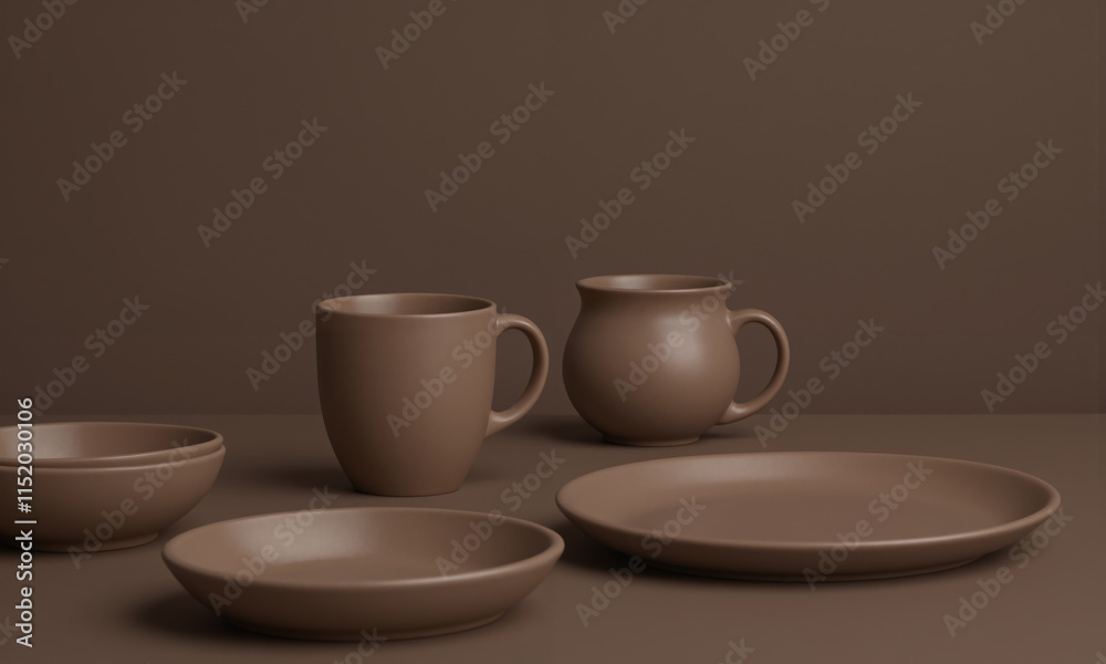 Mocha Musse ceramic kitchenware with a smooth, matte finish and modern shapes. The deep brown mugs, plates, and bowls add Mocha Musse ceramic kitchenware with a smooth, matte finish and modern shapes. The deep brown mugs, plates, and bowls add