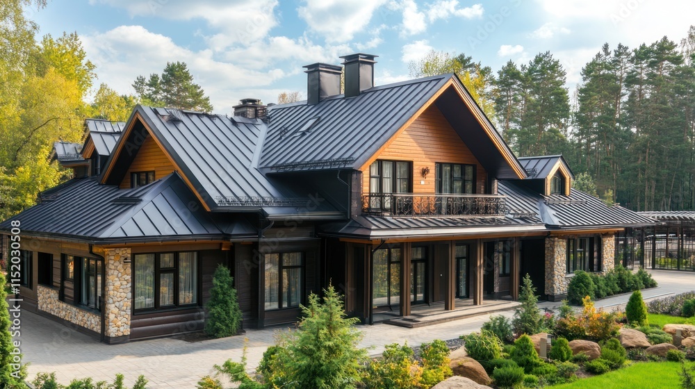 A modern house with a stylish design surrounded by greenery and landscaping. A modern house with a stylish design surrounded by greenery and landscaping.
