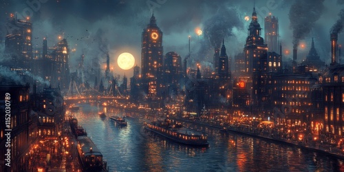 London cityscape at night with glowing lights