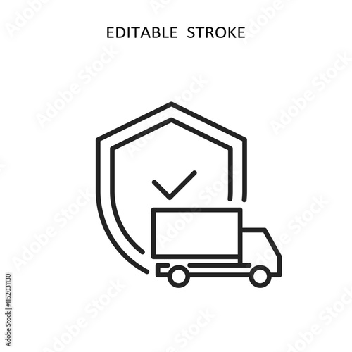 Commercial fleet icons with trucks, fleet management, line design. Vector illustration
