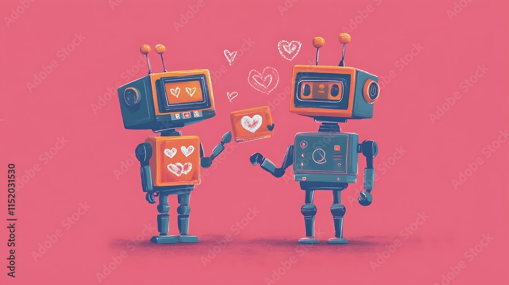 Love is in the Air: Retro Robots Sharing Affection Love is in the Air: Retro Robots Sharing Affection