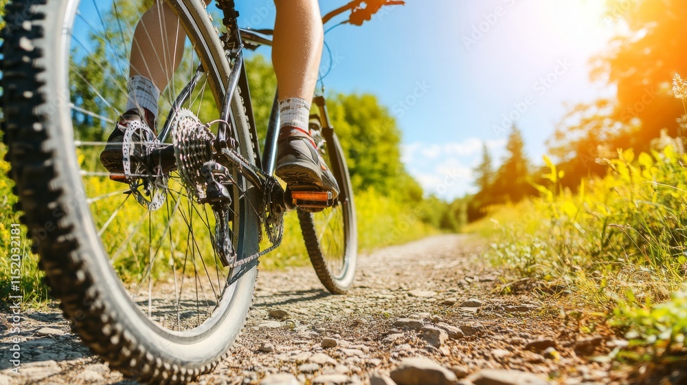 Naklejka premium Vibrant Mountain Biking on Rugged Trails in Nature