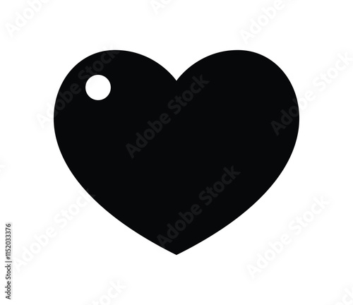 Black heart shape, simple graphic design, solid silhouette, white background, minimalist icon, gift tag style, flat vector illustration, love symbol, monochrome artwork, clean lines, bold contrast, ba