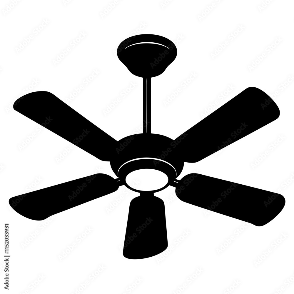 Ceiling fan silhouette vector illustration on white background Ceiling fan silhouette vector illustration on white background