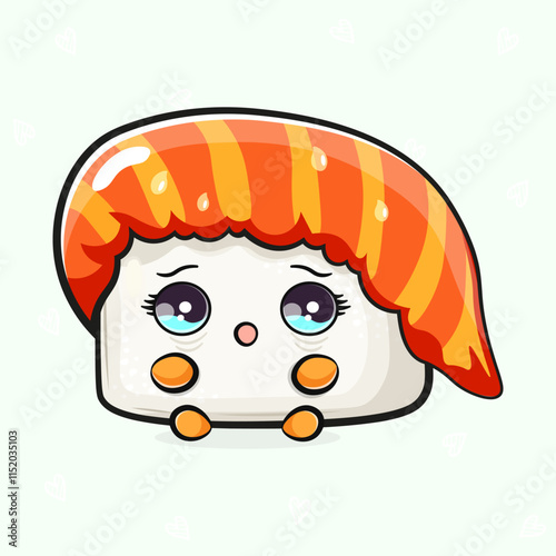 Wallpaper Mural Scared Sushi character. Vector hand drawn traditional cartoon vintage, retro, kawaii character illustration icon. Isolated light green background. Cry Sushi character concept Torontodigital.ca