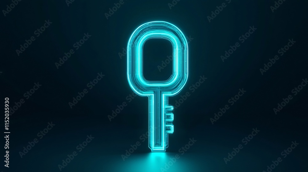 Glowing Neon Key Hologram - Sleek Modern Access Display Technology Concept Glowing Neon Key Hologram - Sleek Modern Access Display Technology Concept