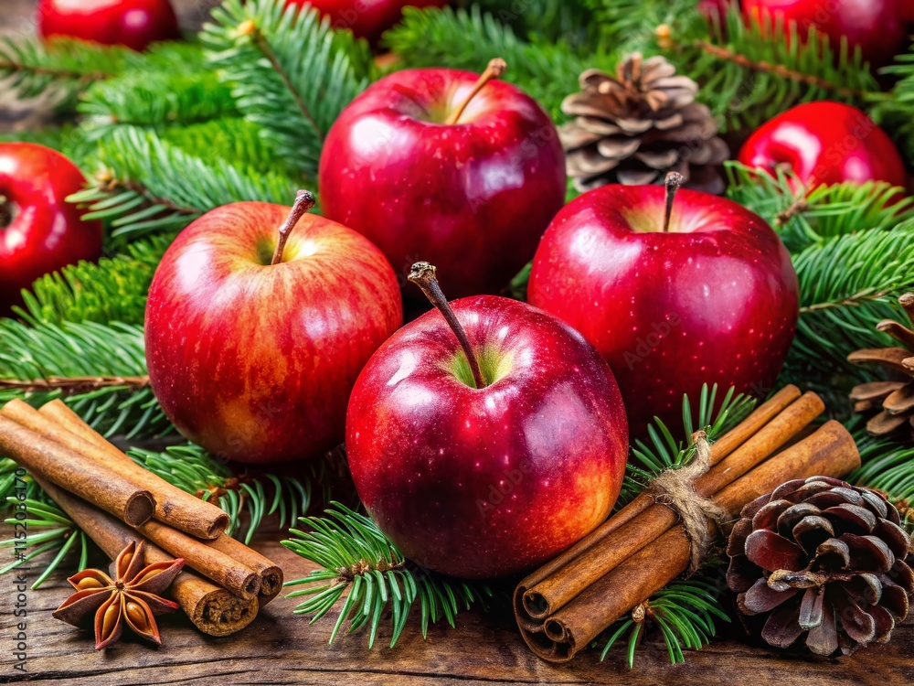 Festive Christmas Apples Cinnamon Pine Branches Festive Christmas Apples Cinnamon Pine Branches