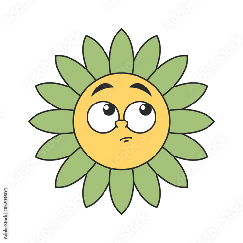 Pensive daisy flower comic character