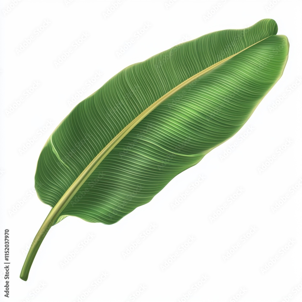 A green banana leaf isolated on a transparent or white background in PNG format. A green banana leaf isolated on a transparent or white background in PNG format.