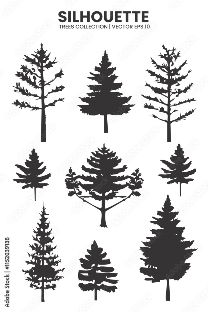 Obraz premium Silhouette Pine Trees Collection Vector Illustration