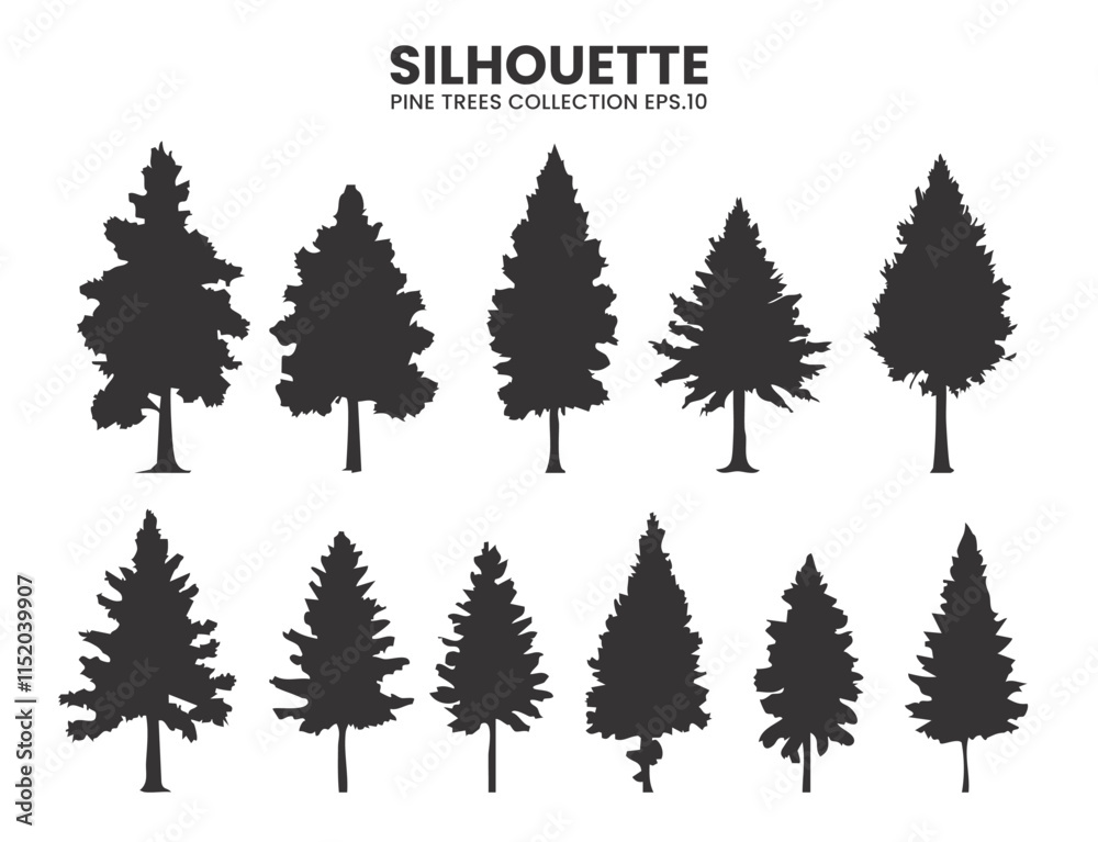 Obraz premium Pine Tree Silhouette Collection – Vector Illustration