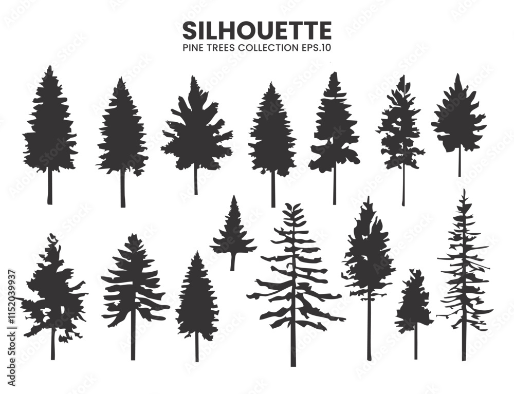 Fototapeta premium Silhouette pines trees collection .Vector background design