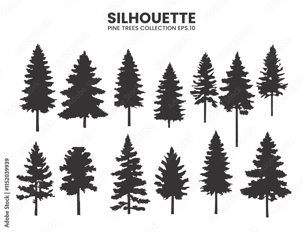 Obraz premium Silhouette Pine Trees in Wildlife Collection – Vector Illustration