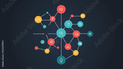 A modern digital network diagram showcasing interconnected data points and information flow for tech applications. photo