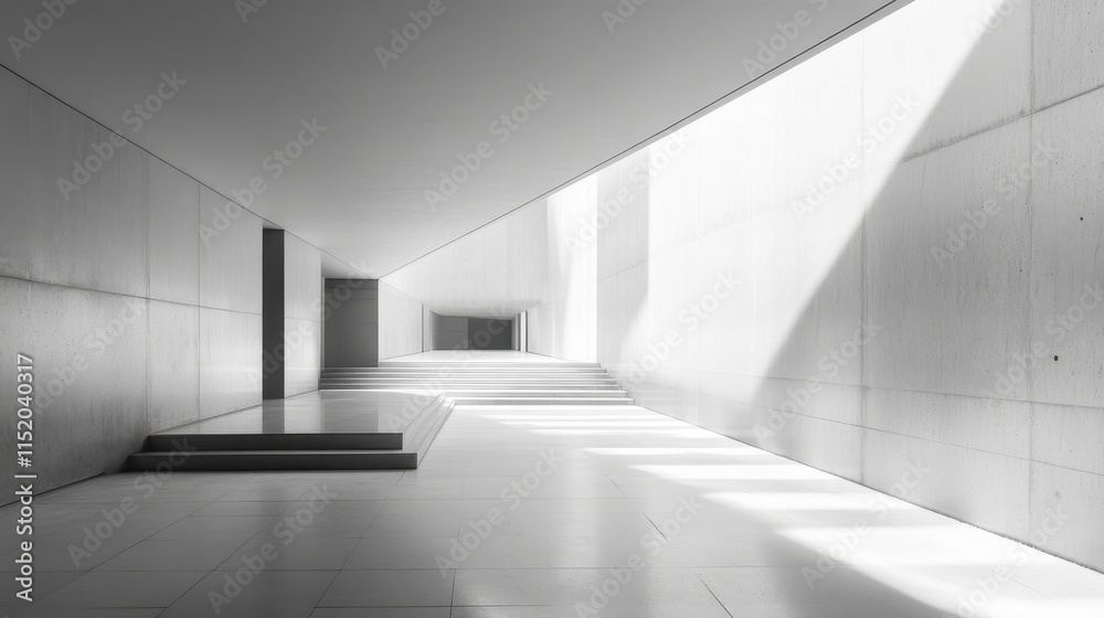 A large, empty room with a white ceiling and white walls A large, empty room with a white ceiling and white walls