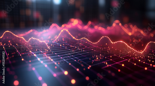 Dynamic line chart, markers glowing at inflection points with smooth gradient curves, on white.