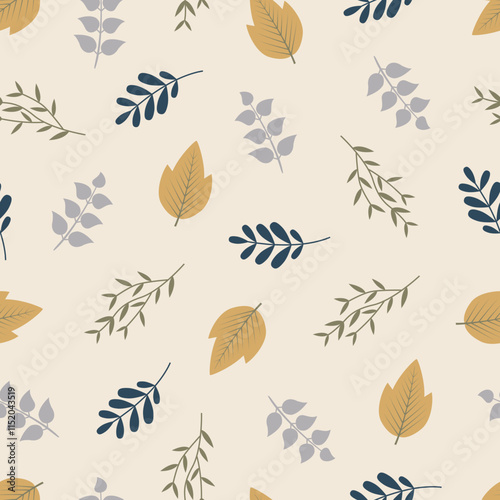 Floral seamless pattern. Allover print foliage surface design of branchlets and leaves
