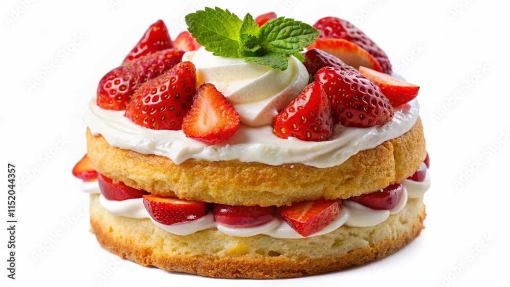 Strawberry Shortcake Top View, Rule of Thirds, Food Photography, White Background Strawberry Shortcake Top View, Rule of Thirds, Food Photography, White Background