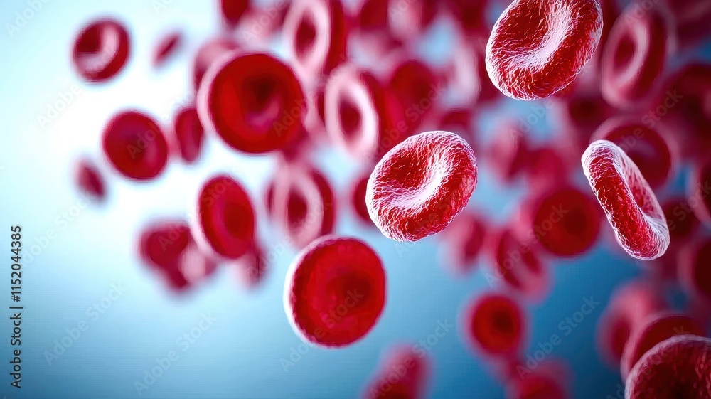 Fototapeta premium A close-up of histamines being released in the bloodstream, depicted as glowing molecules causing an allergic reaction and thrombosis.