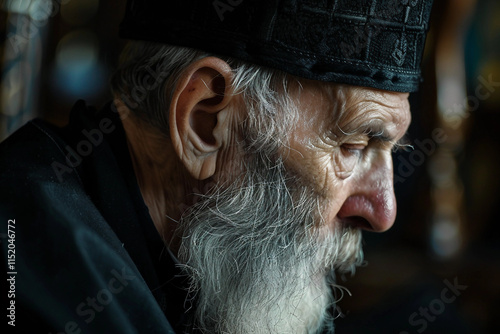 Generative AI Portrait of Peaceful Person in Church with Radiant Light and Religious Reverence photo