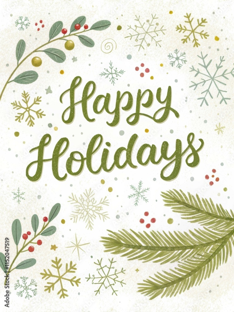 Glittering Olive Green 'Happy Holidays' Text with Delicate Snow Glittering Olive Green 'Happy Holidays' Text with Delicate Snow